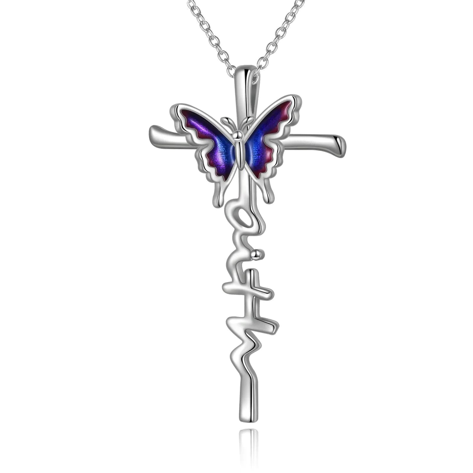 image-Sterling Silver Butterfly Cross Necklace Jewlery Gifts for Women