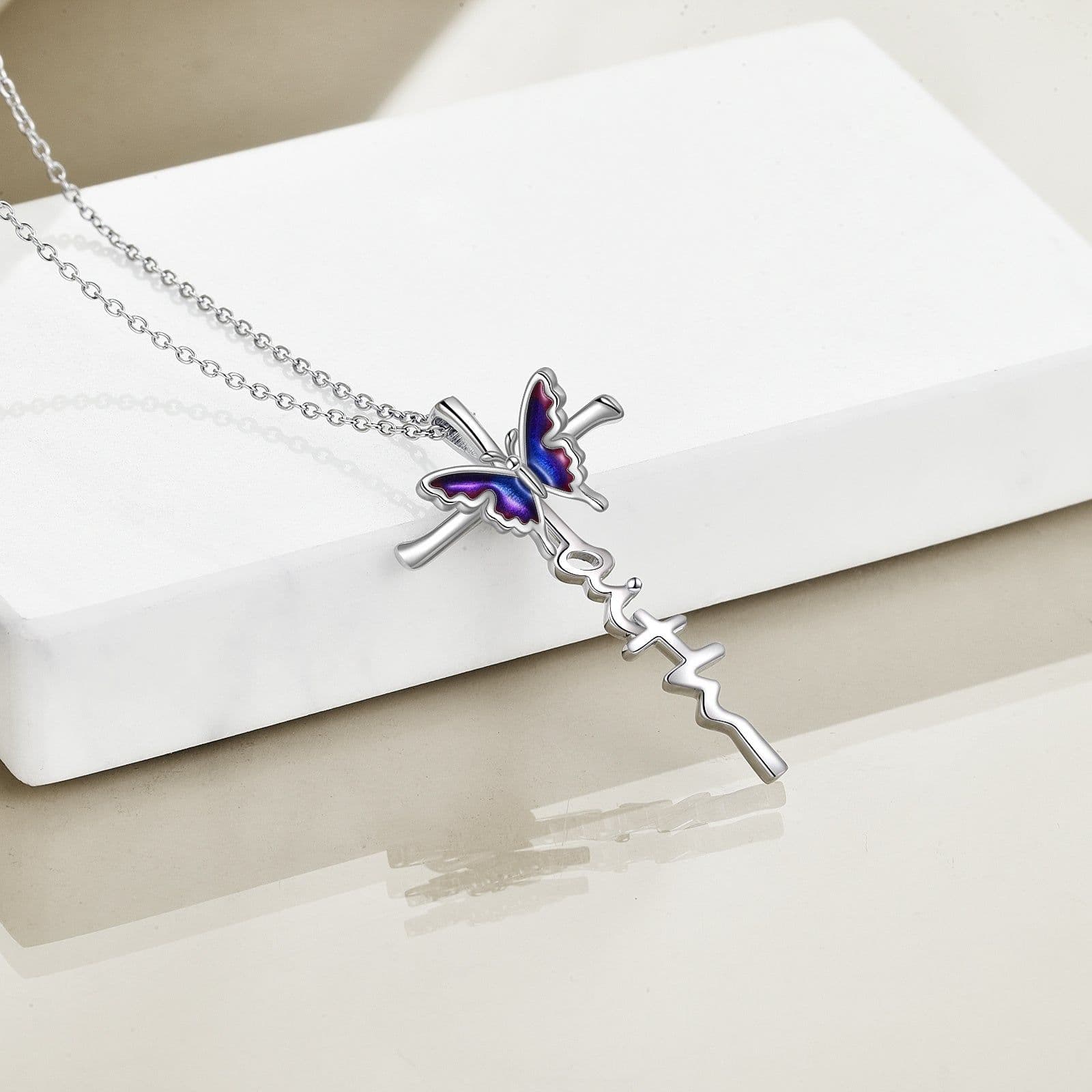 image-Sterling Silver Butterfly Cross Necklace Jewlery Gifts for Women