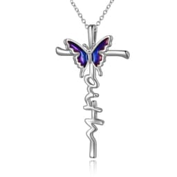 image-Sterling Silver Butterfly Cross Necklace Jewlery Gifts for Women
