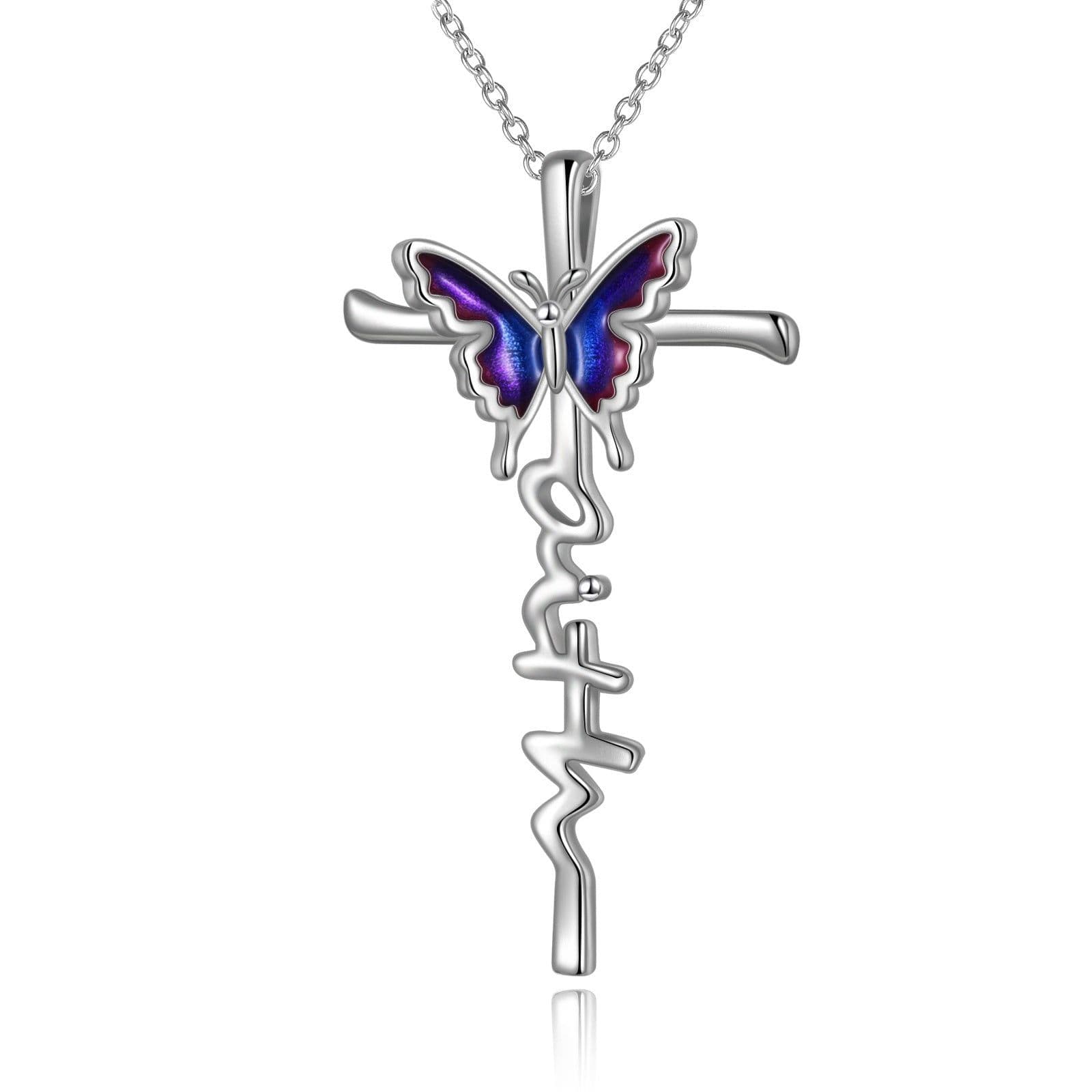 image-Sterling Silver Butterfly Cross Necklace Jewlery Gifts for Women