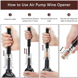 image-Wine Opener With Foil Cutter, Air Pressure Wine Bottle Opener Easy Cork Remover Corkscrew Stainless Steel Bar Accessories Kitchen Supplies Wine Air Pressure Bottle Opener Four-Piece Set Cylinder