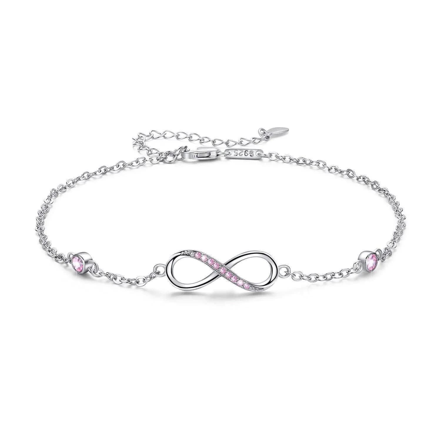image-Sterling Silver Endless Love Symbol Anklet Charm Adjustable Chain Anklets For Women