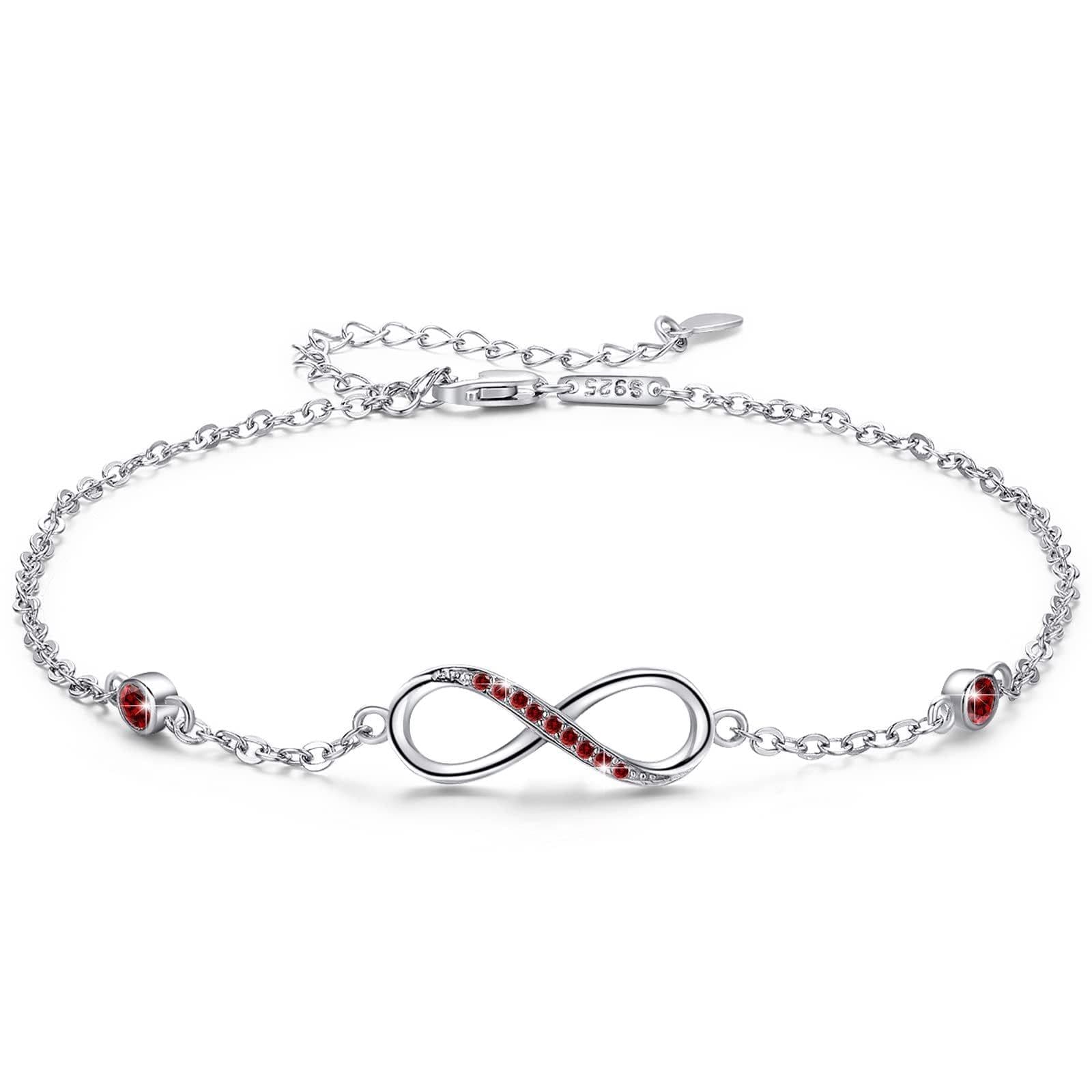 image-Sterling Silver Endless Love Symbol Anklet Charm Adjustable Chain Anklets For Women