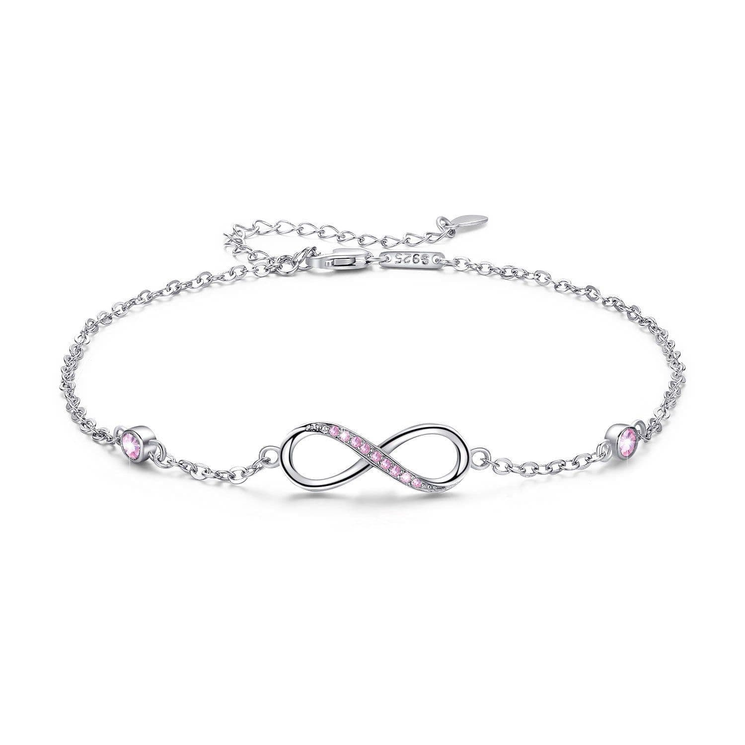 image-Sterling Silver Endless Love Symbol Anklet Charm Adjustable Chain Anklets For Women