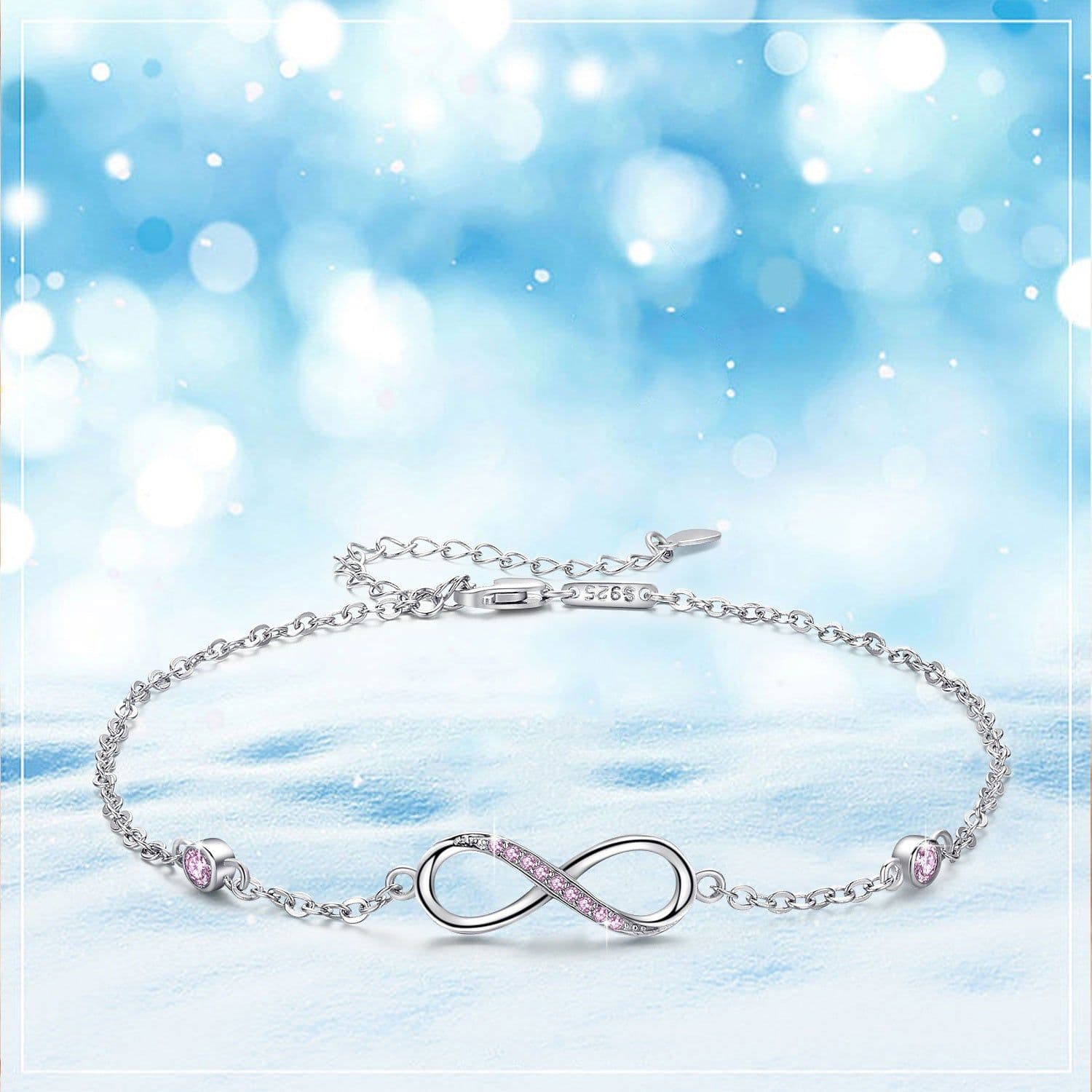 image-Sterling Silver Endless Love Symbol Anklet Charm Adjustable Chain Anklets For Women