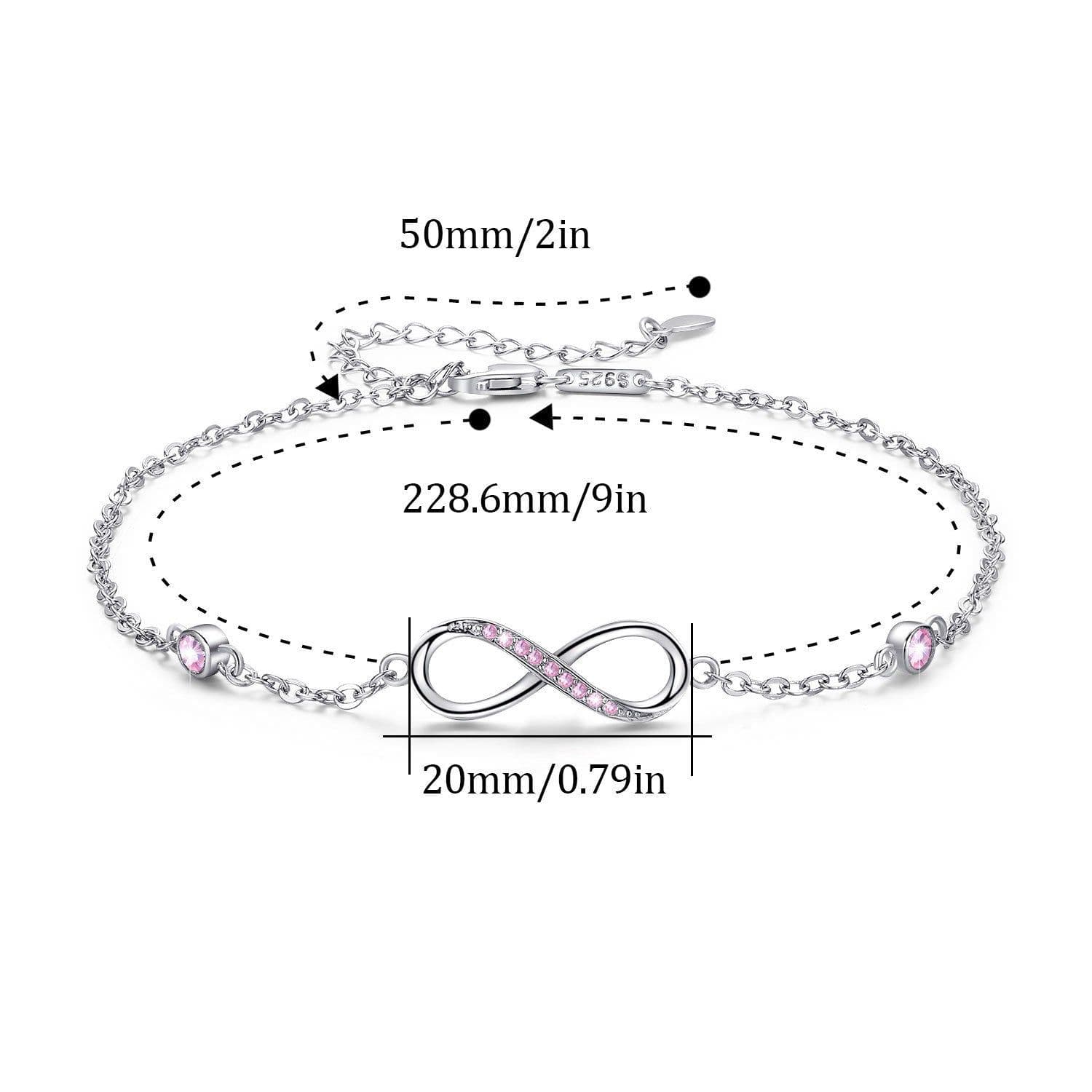image-Sterling Silver Endless Love Symbol Anklet Charm Adjustable Chain Anklets For Women