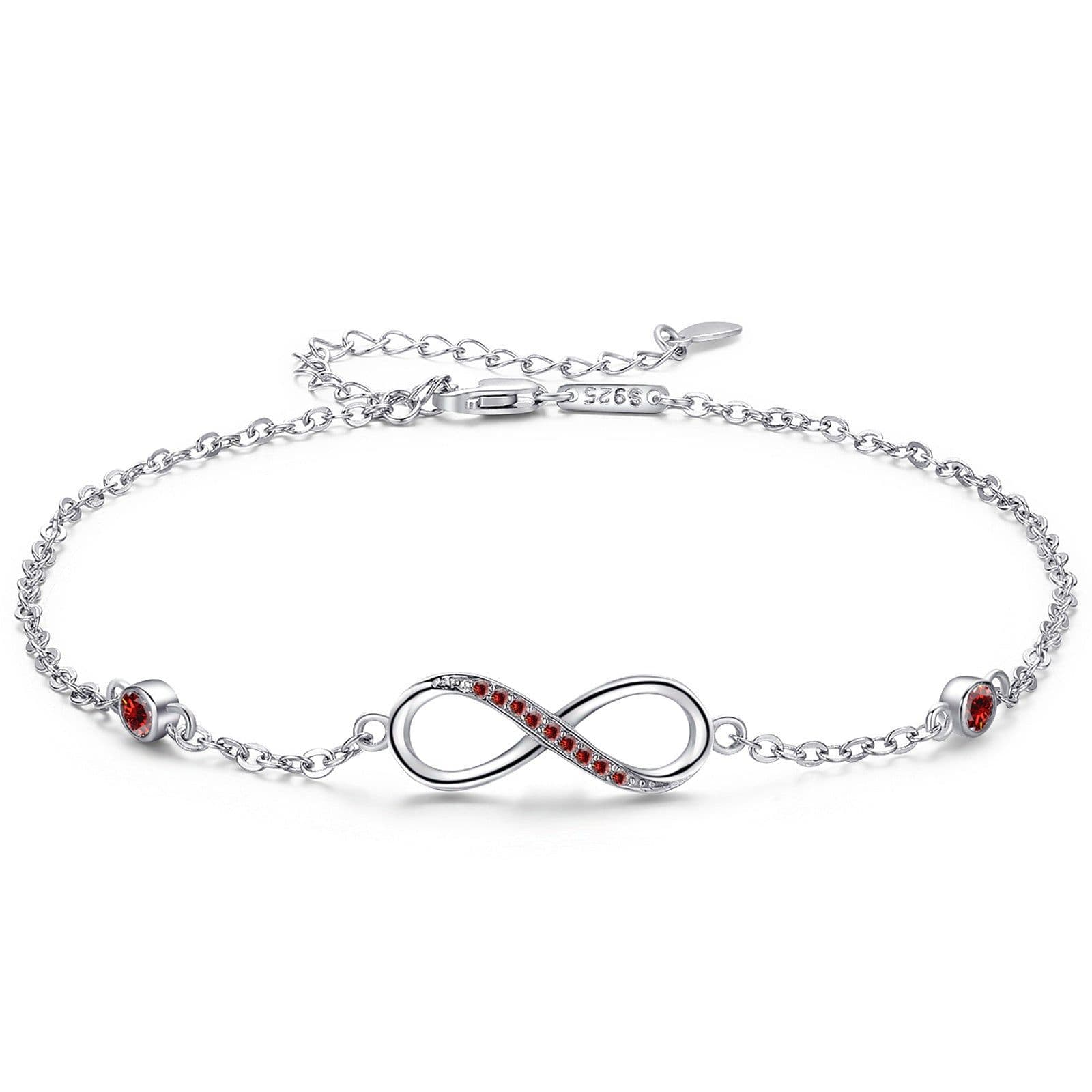 image-Sterling Silver Endless Love Symbol Anklet Charm Adjustable Chain Anklets For Women