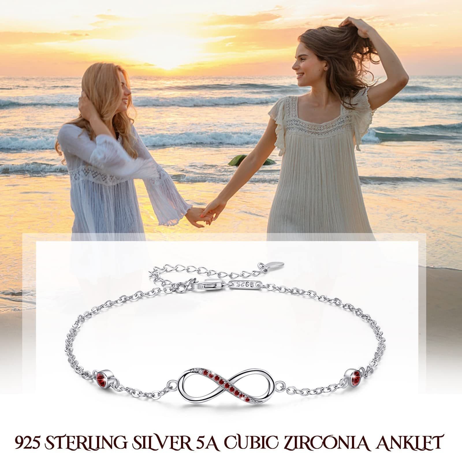 image-Sterling Silver Endless Love Symbol Anklet Charm Adjustable Chain Anklets For Women