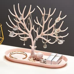 image-Deer Jewelry Display Stand Earrings Necklace Ring Jewelry Display Tray Jewelr Crystal Handle Antlers Jewelry Display Stand With Storage Drawer And Tray, Tree Tower Rack Hanging Organizer