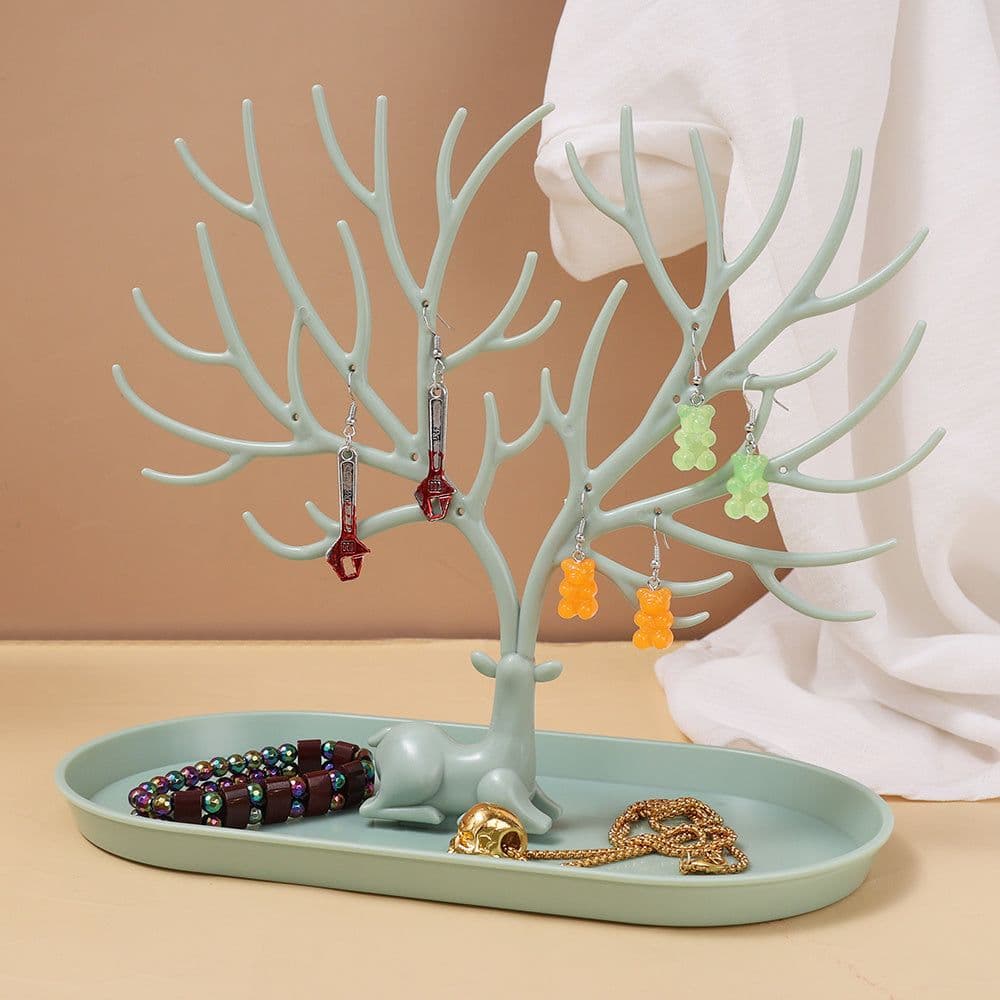 image-Deer Jewelry Display Stand Earrings Necklace Ring Jewelry Display Tray Jewelr Crystal Handle Antlers Jewelry Display Stand With Storage Drawer And Tray, Tree Tower Rack Hanging Organizer