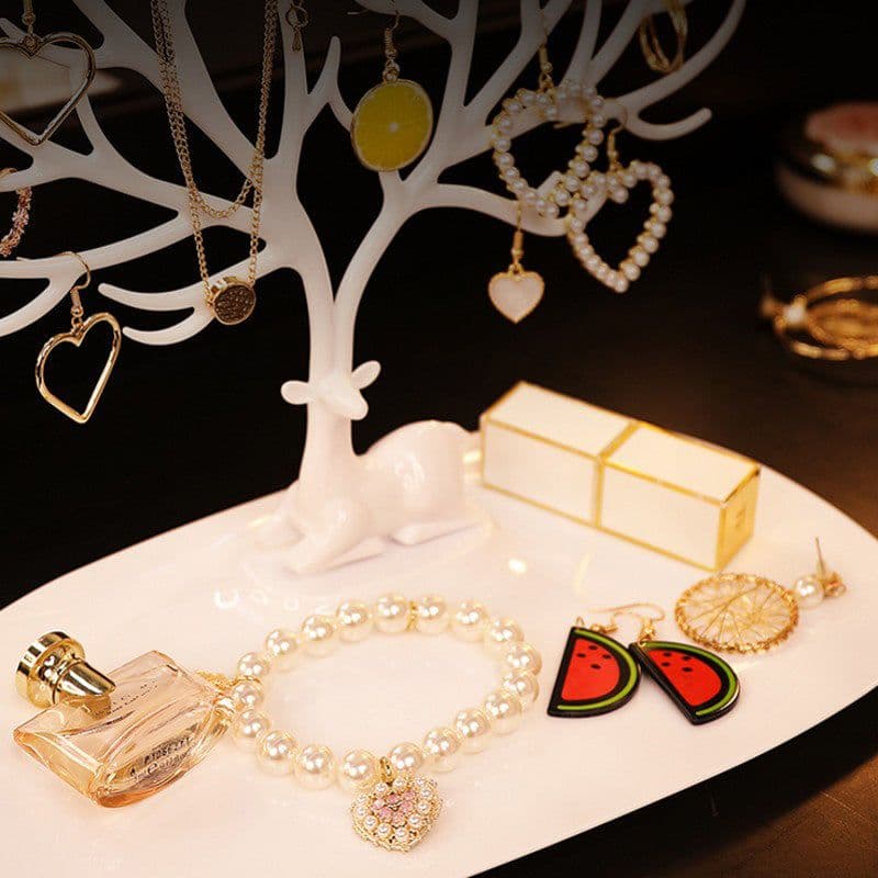 image-Deer Jewelry Display Stand Earrings Necklace Ring Jewelry Display Tray Jewelr Crystal Handle Antlers Jewelry Display Stand With Storage Drawer And Tray, Tree Tower Rack Hanging Organizer