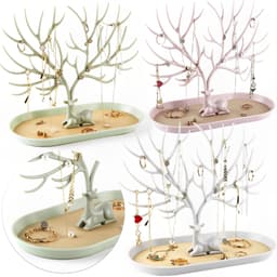 image-Deer Jewelry Display Stand Earrings Necklace Ring Jewelry Display Tray Jewelr Crystal Handle Antlers Jewelry Display Stand With Storage Drawer And Tray, Tree Tower Rack Hanging Organizer