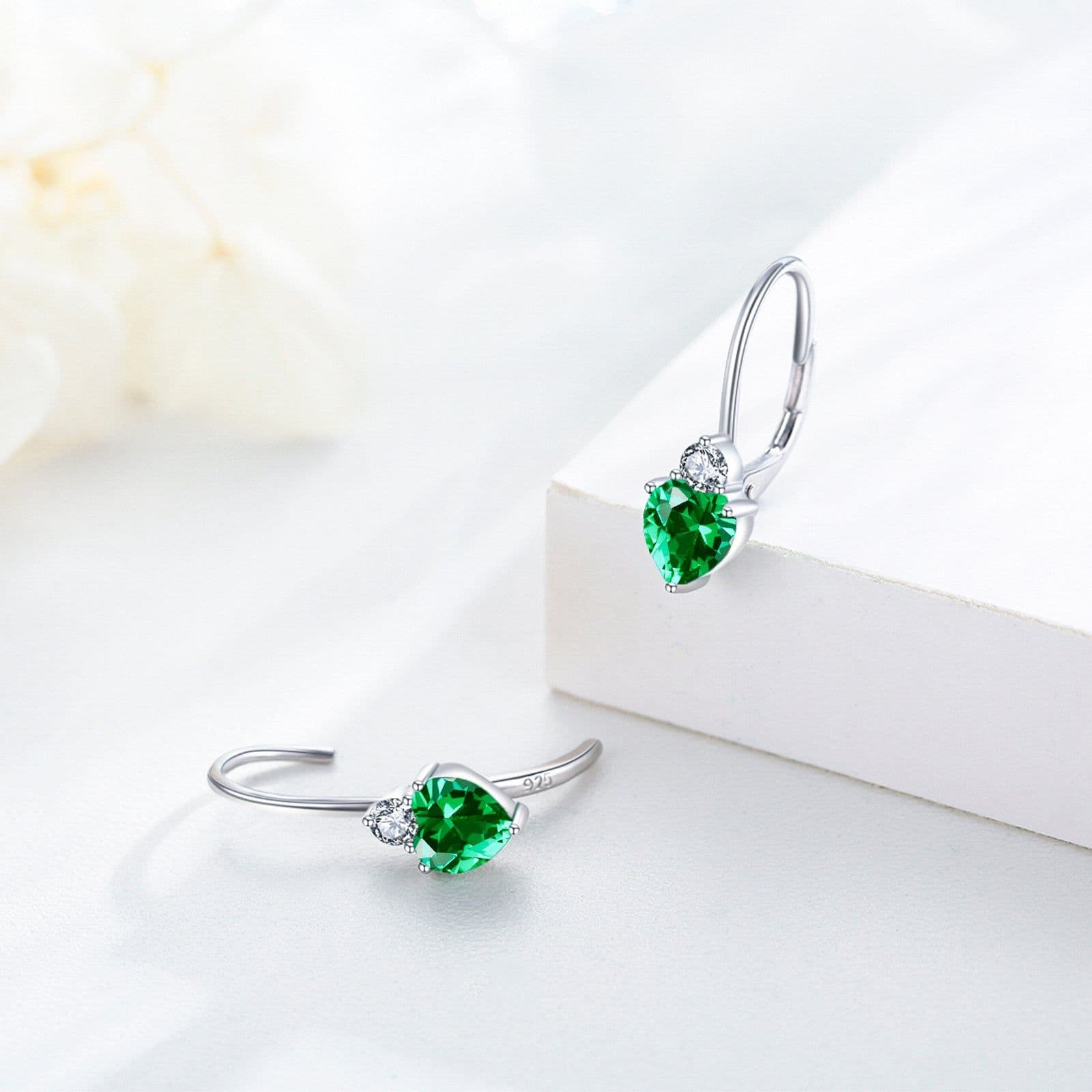 image-925 Sterling Silver Hypoallergenic Heart Zirconia Earrings Birthstone Jewelry for Women