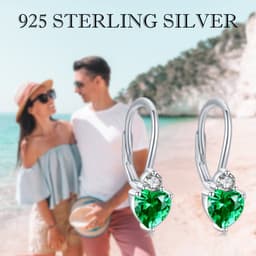image-925 Sterling Silver Hypoallergenic Heart Zirconia Earrings Birthstone Jewelry for Women