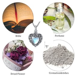 image-Heart Urn Necklace 925 Silver Moonstone Ashes Necklace Cremation Jewelry