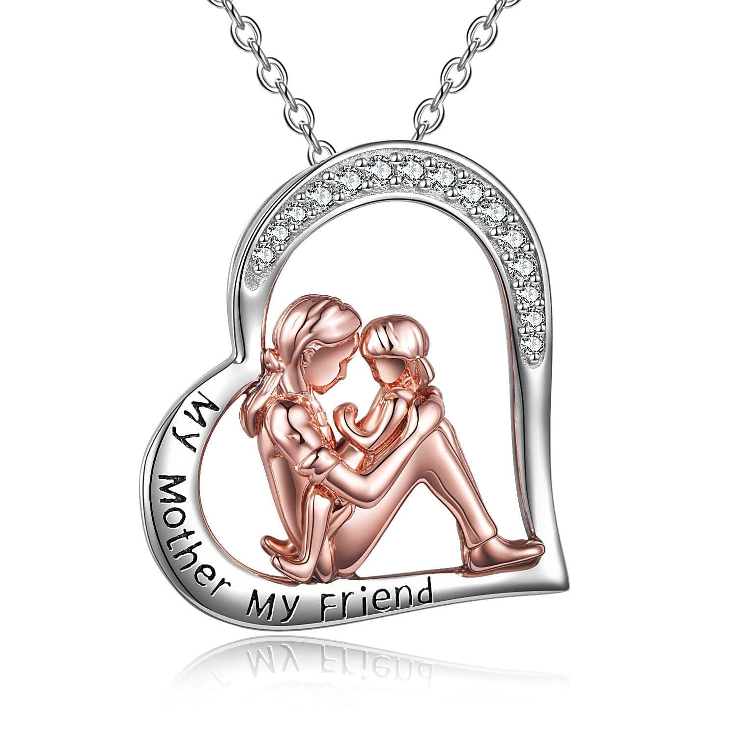 image-Mother Daughter Necklace 925 Sterling Silver Engraved My Mother My Friend Jewelry Mothers Day Birthday Gifts for Mom from Daughter