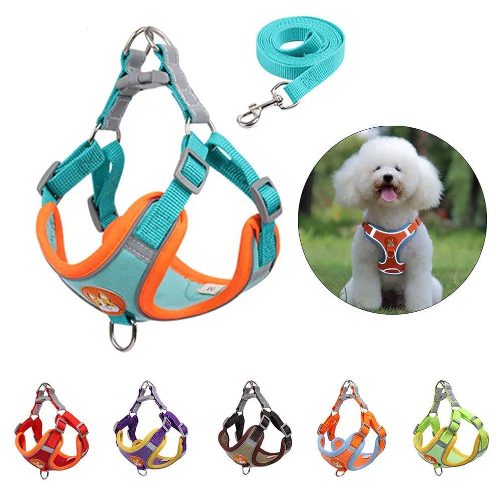 image-New Dog Leash And Harness Set Pet Dog Harness And Leash Set Adjustable Puppy Cat Harness Vest Reflective Walking No Pull Lead Leash For Small Dogs Chihuahua