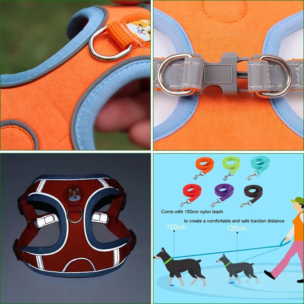 image-New Dog Leash And Harness Set Pet Dog Harness And Leash Set Adjustable Puppy Cat Harness Vest Reflective Walking No Pull Lead Leash For Small Dogs Chihuahua