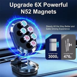 image-Magnetic Phone Holder For Car, Dashboard Car Phone Holder Mount Magnetic Stainless Steel Car Phone Holder - Dashboard Mount, Water-resistant, Rotatable