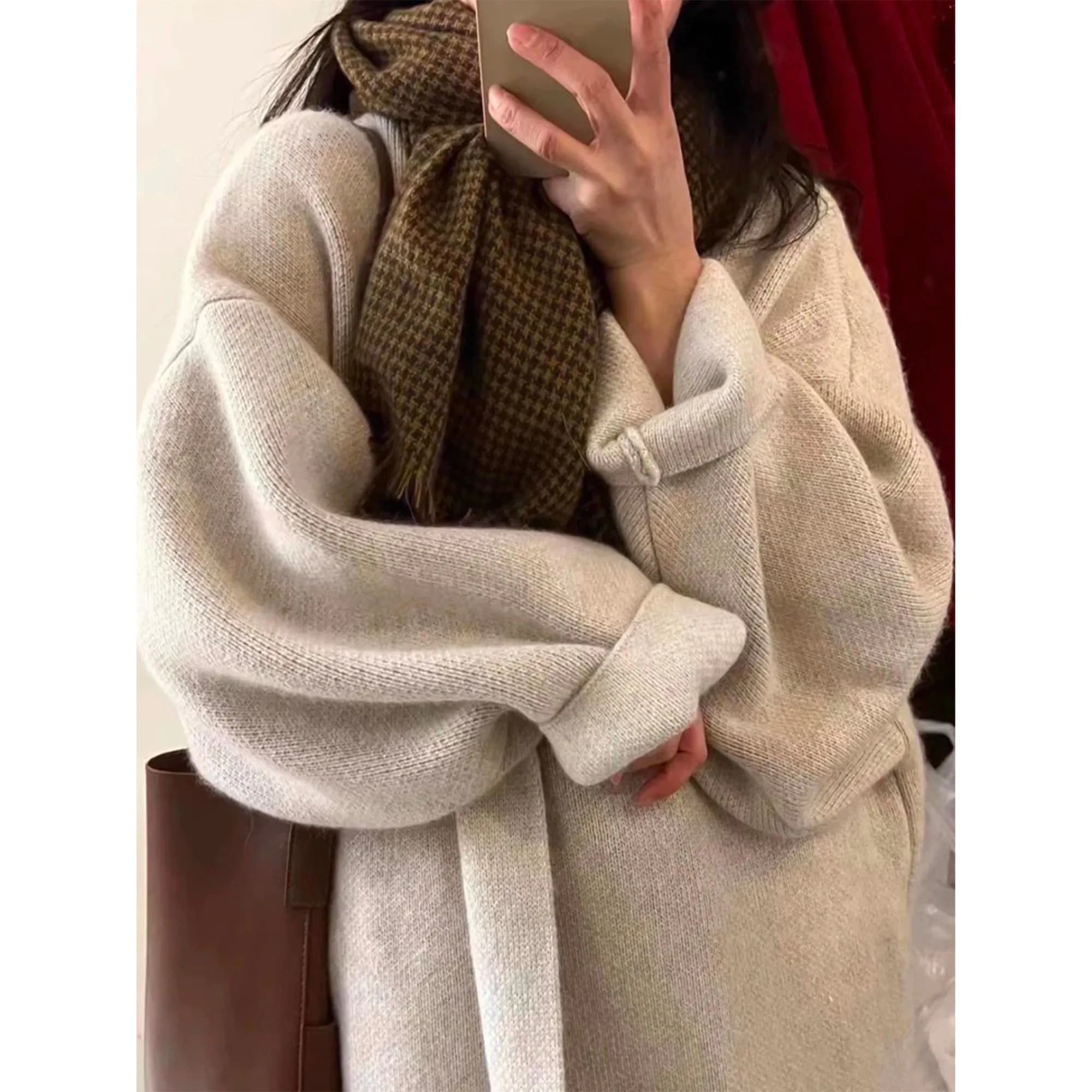 image-Khaki Knitted Cardigan Sweater, Womens Coat, Long Cardigan, Wool Coat, Cozy Style Loose, Plus Size Maxi Coat, Office Outfits, Fall Clothing