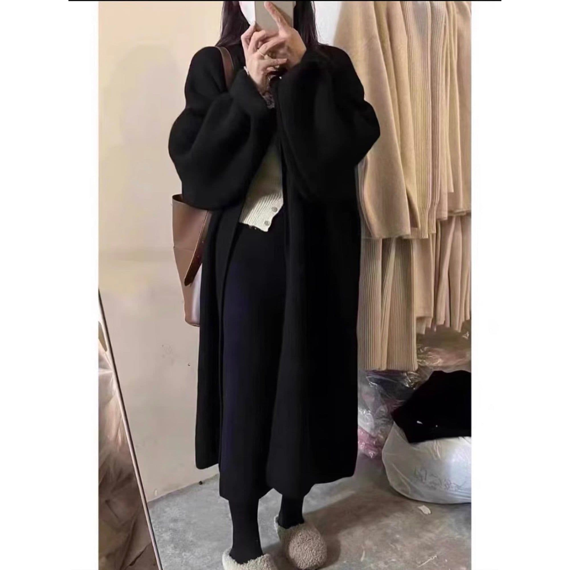 image-Khaki Knitted Cardigan Sweater, Womens Coat, Long Cardigan, Wool Coat, Cozy Style Loose, Plus Size Maxi Coat, Office Outfits, Fall Clothing