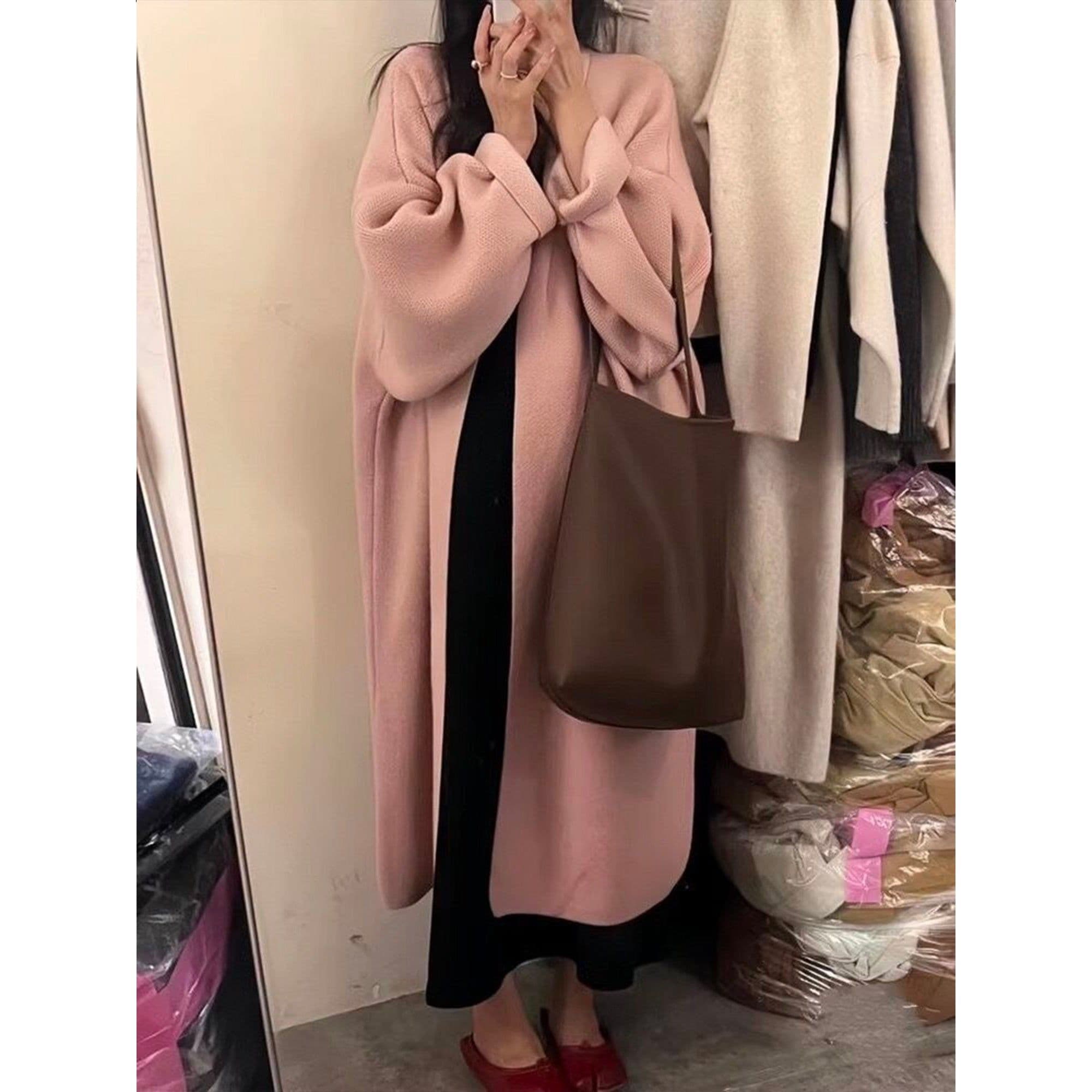 image-Khaki Knitted Cardigan Sweater, Womens Coat, Long Cardigan, Wool Coat, Cozy Style Loose, Plus Size Maxi Coat, Office Outfits, Fall Clothing