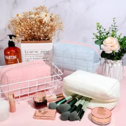 image-Plush Makeup Bag Checkered Cosmetic Bag Cosmetic Travel Bag Large Zipper Travel Toiletry Bag Portable Multi Functional Capacity Bag Cute Makeup Brushes Storage Bag For Women