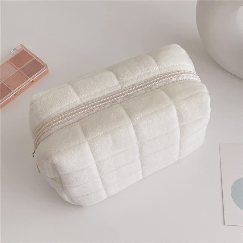 image-Plush Makeup Bag Checkered Cosmetic Bag Cosmetic Travel Bag Large Zipper Travel Toiletry Bag Portable Multi Functional Capacity Bag Cute Makeup Brushes Storage Bag For Women