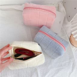 image-Plush Makeup Bag Checkered Cosmetic Bag Cosmetic Travel Bag Large Zipper Travel Toiletry Bag Portable Multi Functional Capacity Bag Cute Makeup Brushes Storage Bag For Women