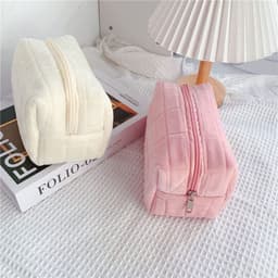 image-Plush Makeup Bag Checkered Cosmetic Bag Cosmetic Travel Bag Large Zipper Travel Toiletry Bag Portable Multi Functional Capacity Bag Cute Makeup Brushes Storage Bag For Women