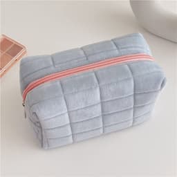 image-Plush Makeup Bag Checkered Cosmetic Bag Cosmetic Travel Bag Large Zipper Travel Toiletry Bag Portable Multi Functional Capacity Bag Cute Makeup Brushes Storage Bag For Women