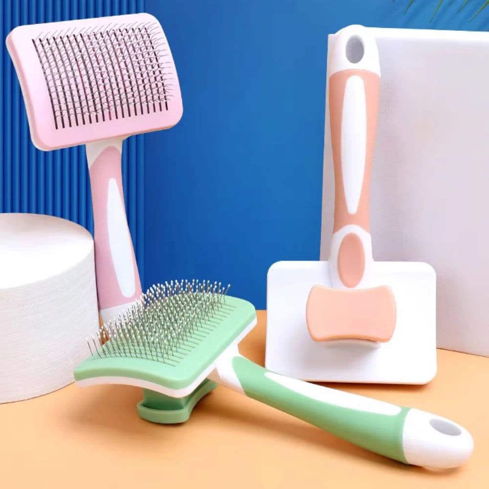 image-Self Cleaning Slicker Brush For Dogs, Cats Pets-One Click Cleaning Function-Gentle Effective Cat, Pet Dog Hair Remover-Dog Grooming Accessories For Small, Medium Large Dogs