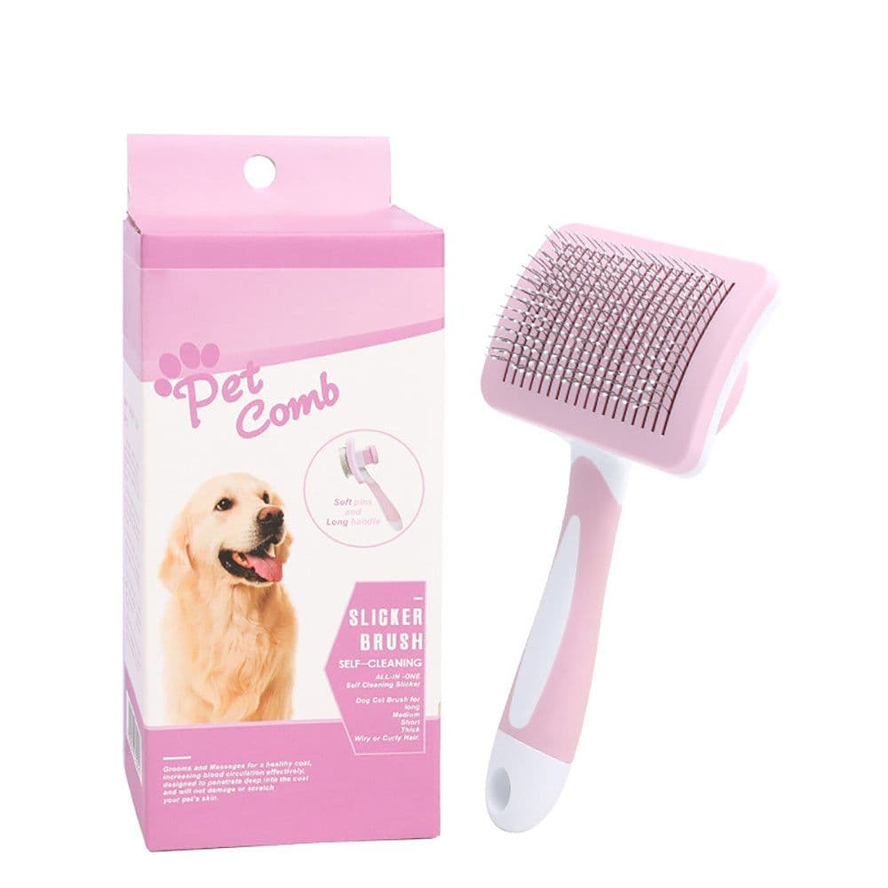image-Self Cleaning Slicker Brush For Dogs, Cats Pets-One Click Cleaning Function-Gentle Effective Cat, Pet Dog Hair Remover-Dog Grooming Accessories For Small, Medium Large Dogs