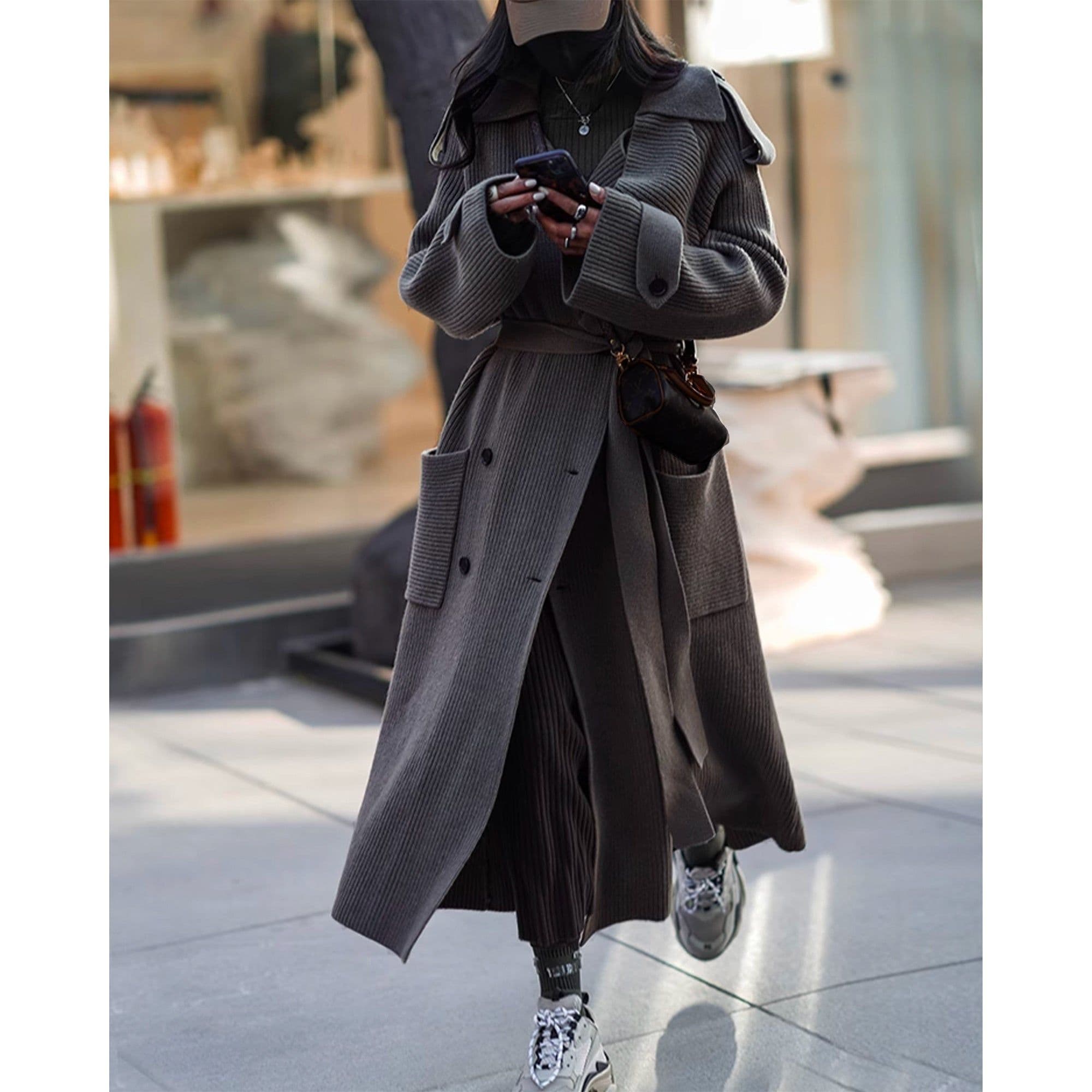 image-High-end Thickened Long Heavy-duty Windbreaker Sweater Jacket With Loose Design And Lazy Style Knitted Cardigan For Women In Autumn And Winter