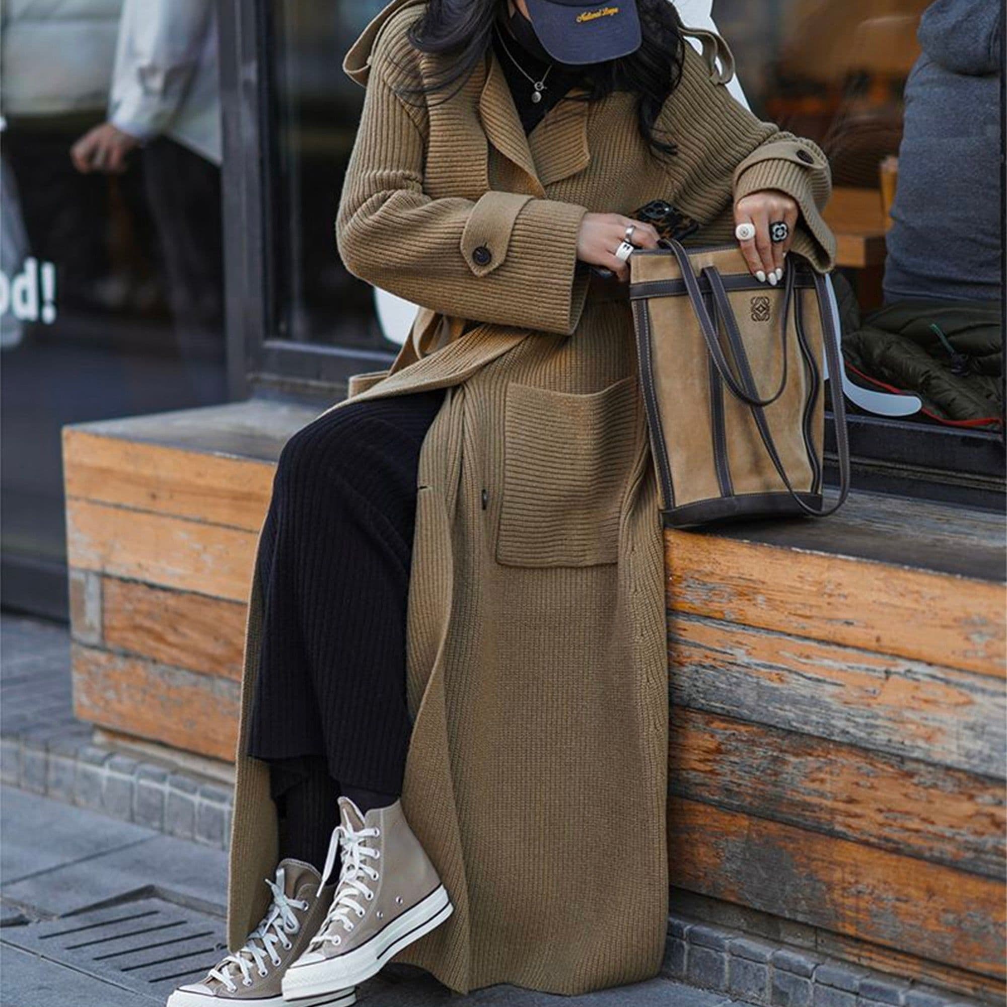 image-High-end Thickened Long Heavy-duty Windbreaker Sweater Jacket With Loose Design And Lazy Style Knitted Cardigan For Women In Autumn And Winter