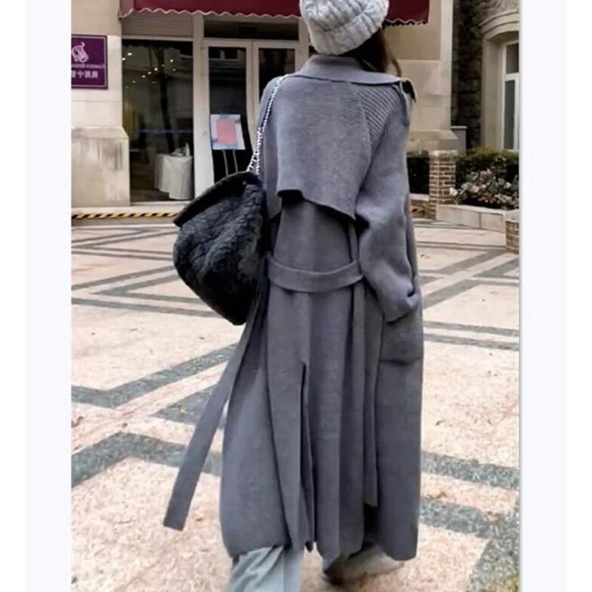image-High-end Thickened Long Heavy-duty Windbreaker Sweater Jacket With Loose Design And Lazy Style Knitted Cardigan For Women In Autumn And Winter