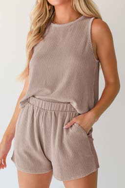 image-Smoke Gray Corded Sleeveless Top and Shorts Set