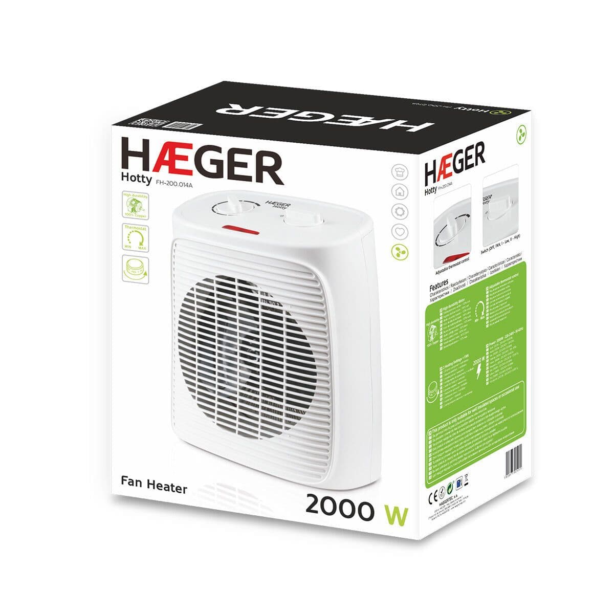 image-Portable Fan Heater Haeger Hotty White 2000 W
