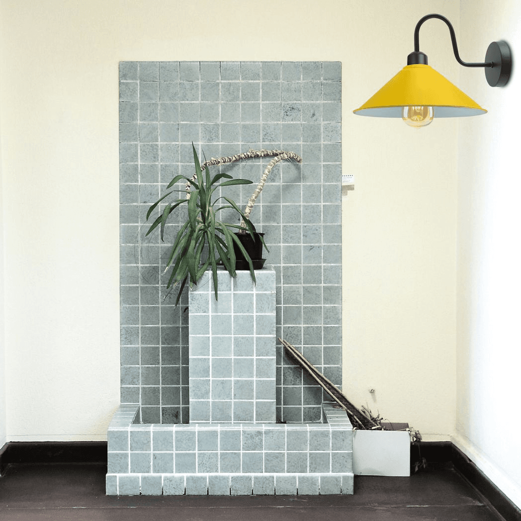 image-Yellow Vintage Wall Light Fixture,Black Wall Sconce E27 Base Socket Screw Wall Mounted Swan Neck Cone Shape Shade