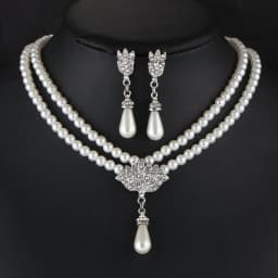 image-Jewelry Bridal Pearl Crystal Diamond Short Clavicle Neck Necklace Set