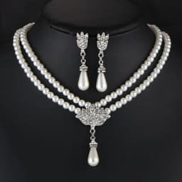 image-Jewelry Bridal Pearl Crystal Diamond Short Clavicle Neck Necklace Set