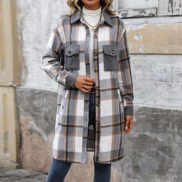 image-New Brushed Plaid Long Coat With Pockets Fashion Winter Jacket Outwear Women's Clothing