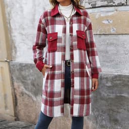 image-New Brushed Plaid Long Coat With Pockets Fashion Winter Jacket Outwear Women's Clothing