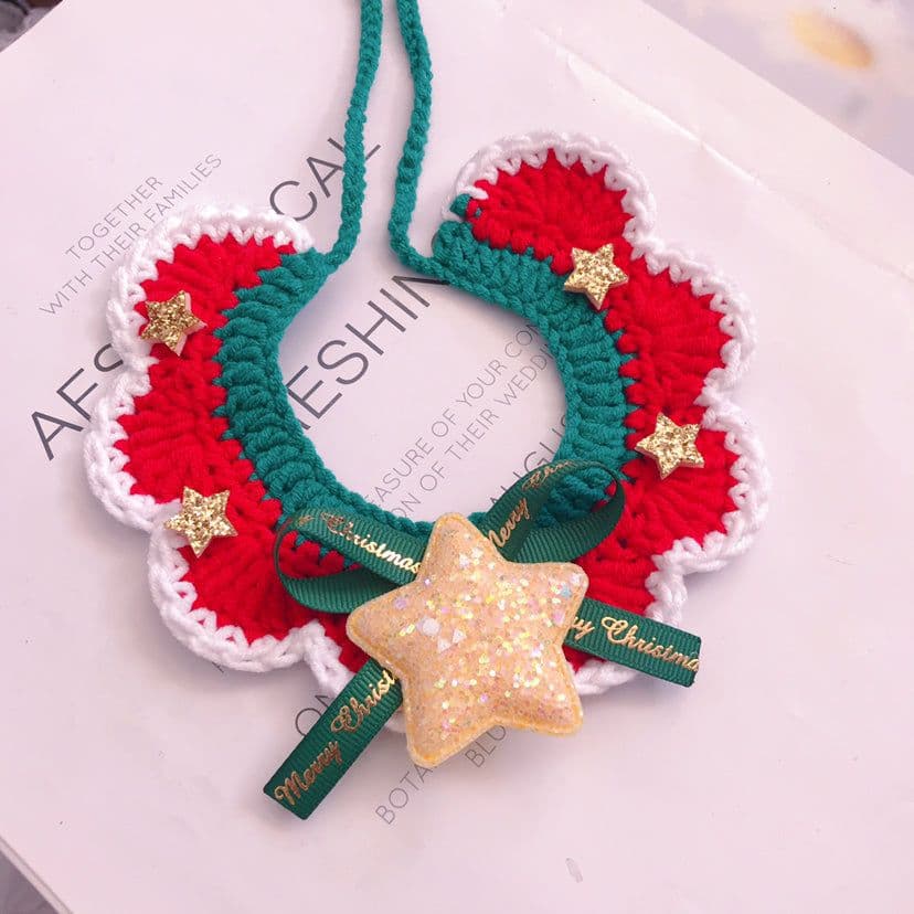 image-Wool Pet Collar Hand Woven Collar Christmas Pet Accessories