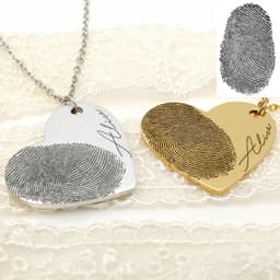 image-Personalized Fingerprint Necklace Custom Heart Necklace Name Necklace Memorial Gift Christmas Gift Valentines Day Gift