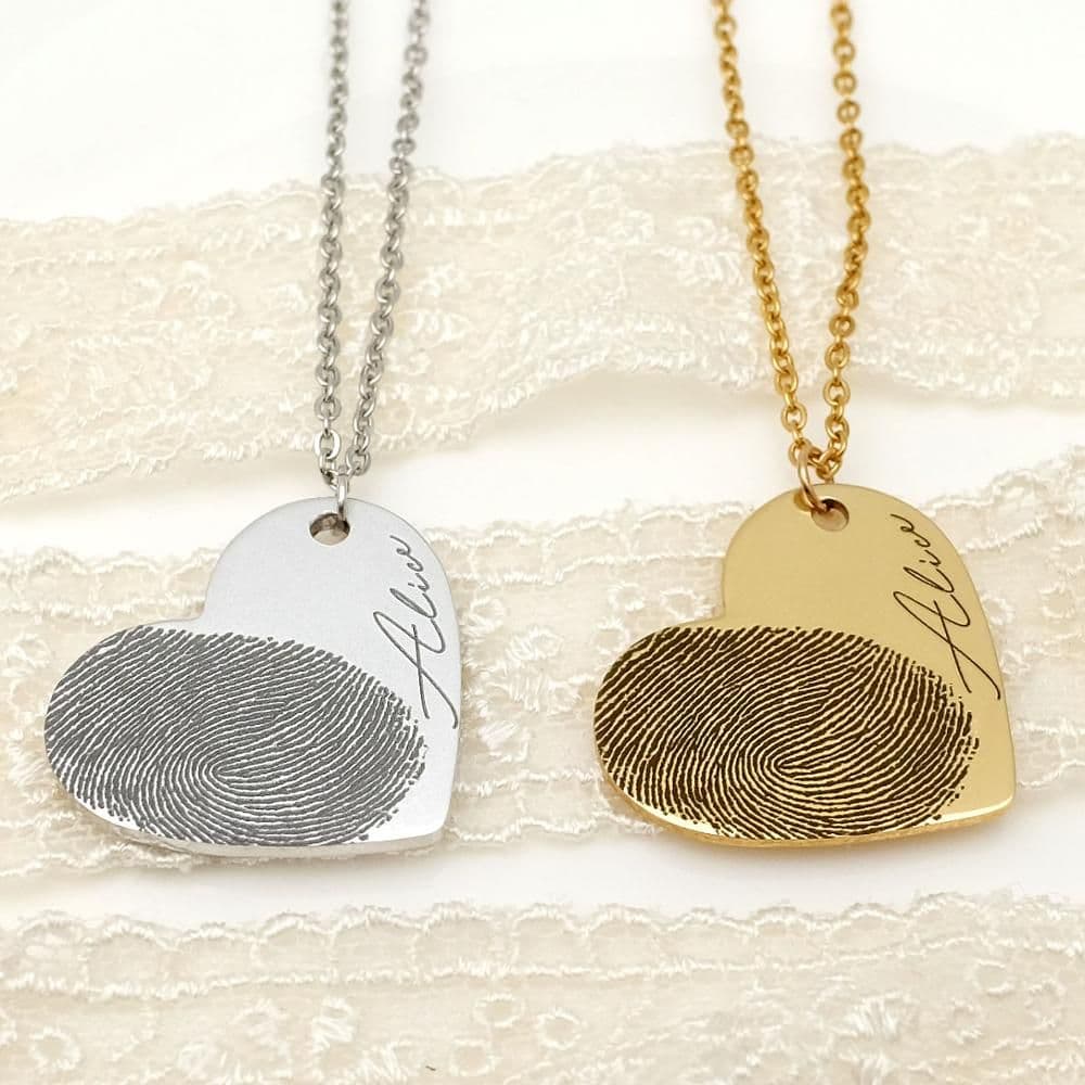 image-Personalized Fingerprint Necklace Custom Heart Necklace Name Necklace Memorial Gift Christmas Gift Valentines Day Gift