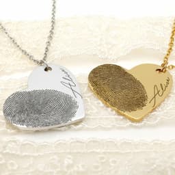 image-Personalized Fingerprint Necklace Custom Heart Necklace Name Necklace Memorial Gift Christmas Gift Valentines Day Gift
