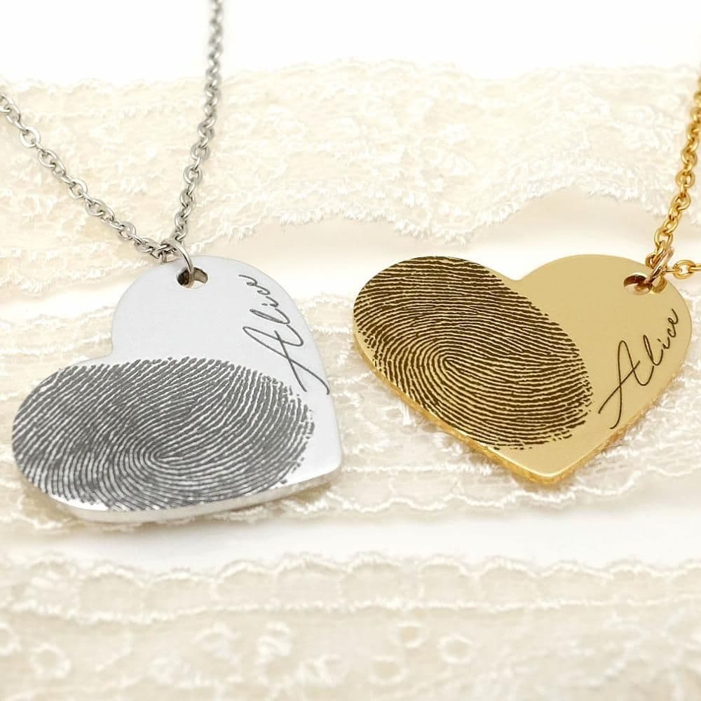 image-Personalized Fingerprint Necklace Custom Heart Necklace Name Necklace Memorial Gift Christmas Gift Valentines Day Gift