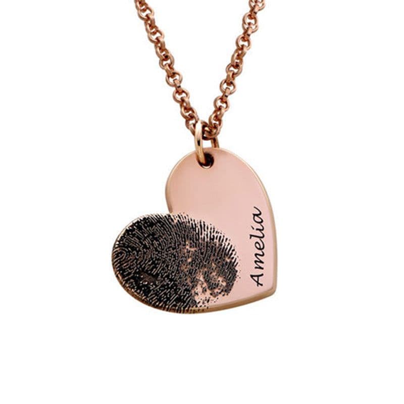 image-Personalized Fingerprint Necklace Custom Heart Necklace Name Necklace Memorial Gift Christmas Gift Valentines Day Gift