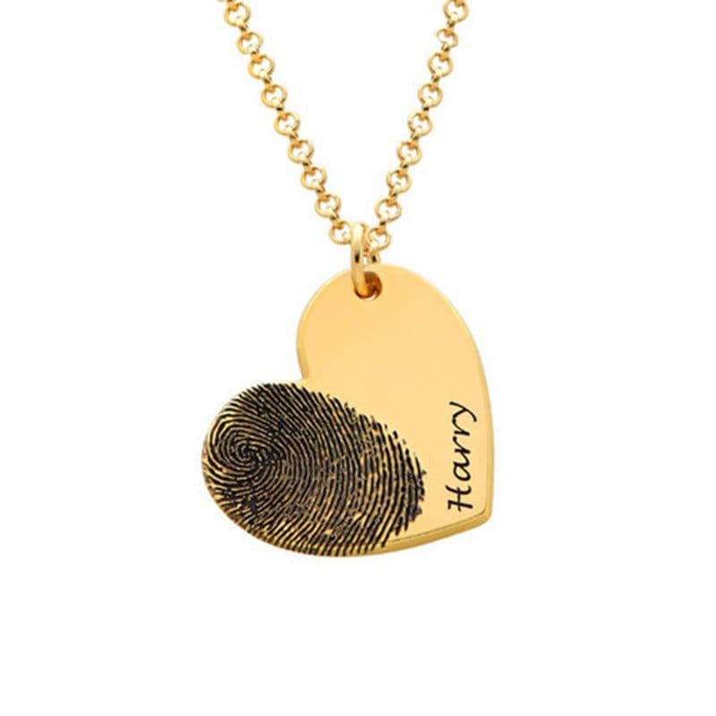 image-Personalized Fingerprint Necklace Custom Heart Necklace Name Necklace Memorial Gift Christmas Gift Valentines Day Gift